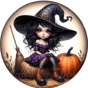 round metal wreath sign, whimsical witch Halloween wreath sign, center, attachment