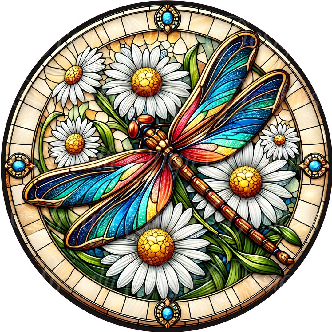 Faux Stained Glass Dragonfly Sign, Springtime Dragonfly Wreath Sign ...