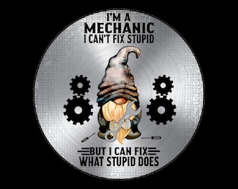 Mechanic Gnome Metal Wreath Sign: Red & Black Circle Door Hanger