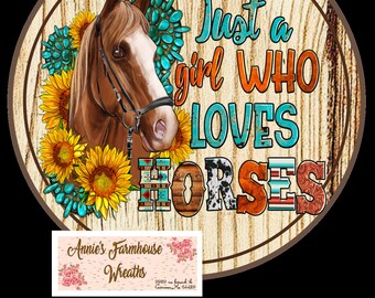 Western Horse Girl Metal Sign: Round Wreath Attachment