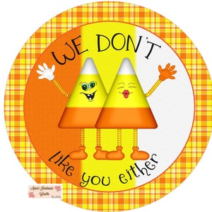 round metal wreath sign, Halloween candy corn wreath attachment