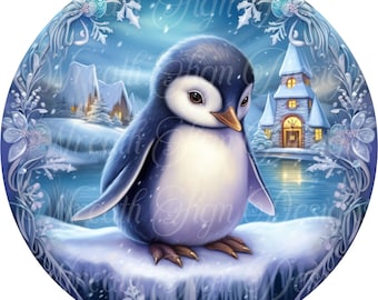 Winter Penguin Metal Sign: Christmas Wreath Attachment