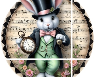 Dapper Easter Bunny Metal Wreath Sign: Pastel Spring Decor