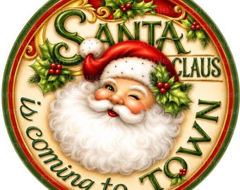 Santa Claus Antique Car Full of Toys Wreath Sign 10