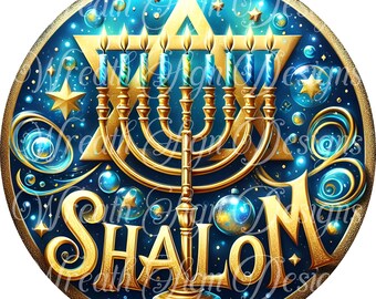 Shalom Hanukkah Menorah Metal Sign: Winter Wreath Center