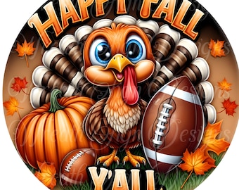 Thanksgiving Turkey Metal Sign: Fall Football Wreath Centerpiece