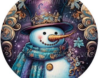 Purple Christmas Snowman Sign: Winter Wreath Center