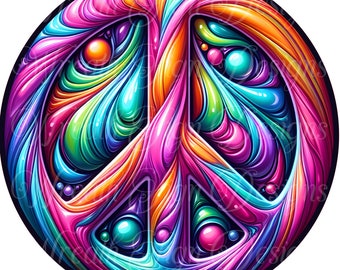 Neon Peace Sign: Colorful Metal Wreath Attachment