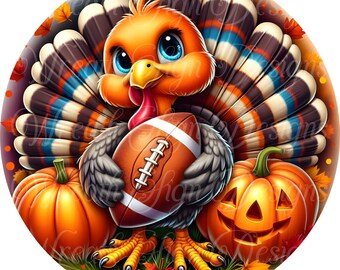 Thanksgiving Turkey Football Metal Sign: Fall Wreath Centerpiece
