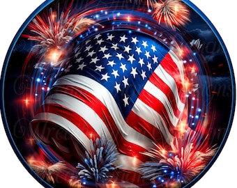 American Flag, patriotic, fourth of July, independence day metal wreath sign, Round sign,  attachment Wreath center, tiered tray sign