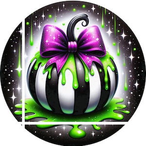 Black & White Striped Pumpkin Wreath Sign: Sublimated Metal Center