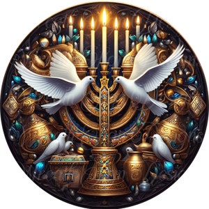 Hanukkah Menorah Metal Sign: Festival of Light Wreath Center