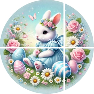 victorian Easter rabbit metal wreath sign, romantic Easter bunny, spring Round sign, Wreath attachment, Wreath center,