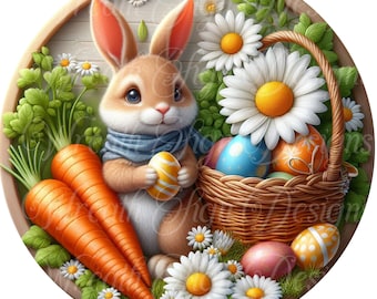 Happy Easter Bunny Wreath Sign: Springtime Metal Plaque