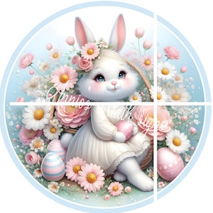 victorian Easter rabbit metal wreath sign, romantic Easter bunny, spring Round sign, Wreath attachment, Wreath center,