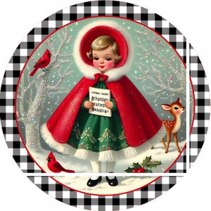 Christmas Caroler Wreath Sign: Retro 1950s Style Metal Attachment