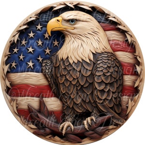 American eagle, flag, patriotic, fourth of July, independence day metal wreath sign, Round sign,  attachment Wreath center, rustic sign