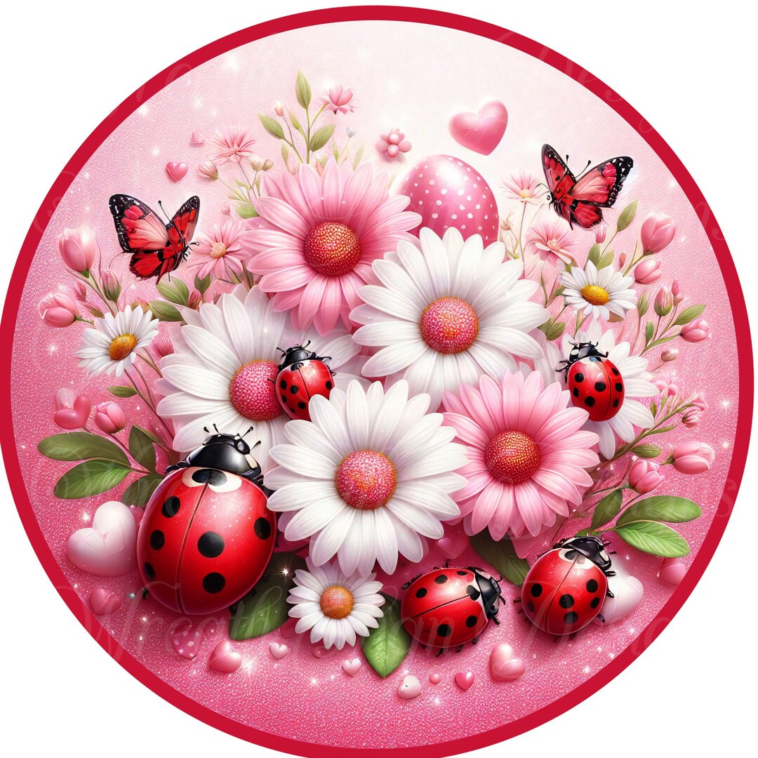 Valentine's Day Ladybug Wreath Sign: Hearts & Daisies Farmhouse Plaque ...