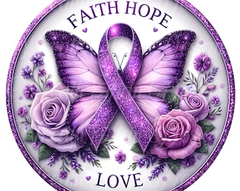 Alzheimer's Awareness Wreath Sign: Purple Butterfly Ribbon