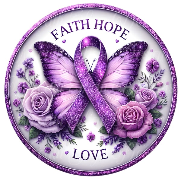 sublimated metal butterfly alzheimers survivor wreath sign, Alzheimer purple awareness ribbon, purple awareness ribbon