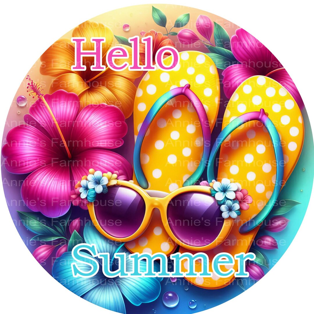 Hello Summer, Coastal Beach Flip Flop Metal Wreath Sign, Wreath Center ...