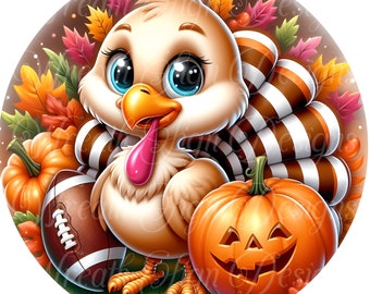 Thanksgiving Turkey Metal Sign: Fall Football Wreath Centerpiece
