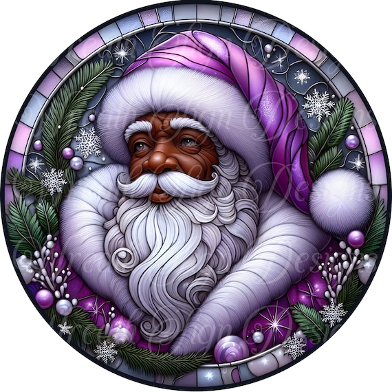 Stained Glass African American Santa: Purple Christmas Sign - Etsy