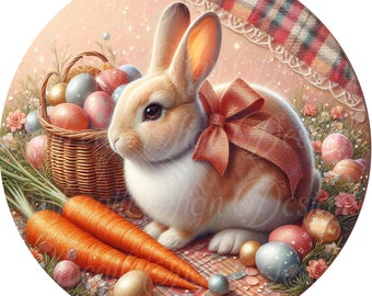 Easter Rabbit wreath sign, Easter bunny, Carrots and Easter eggs, Beautiful Easter wreath center, attachment, plaque