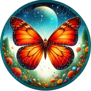 Monarch Butterfly Metal Wreath Sign: Orange Floral Center