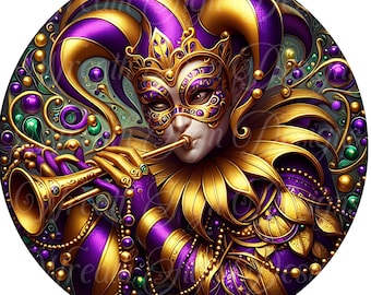 Mardi Gras Jester Metal Wreath Sign: Carnival Decor