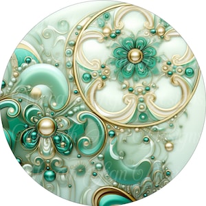 Green and Gold Abstract Metal Sign: Wreath Center