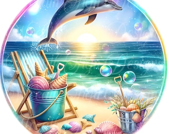Dolphin Beach Metal Sign: Ocean Coastal Decor