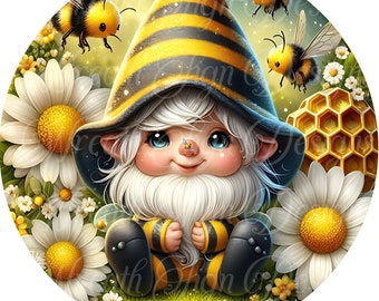 Bumble Bee Gnome Metal Wreath Sign: Spring Door Hanger