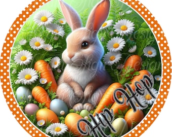 Hip Hop Easter Bunny Metal Wreath Sign: Round Easter Decor