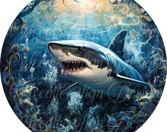 Shark Metal Wreath Sign: Coastal Beach Decor