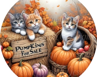 Pumpkins for Sale Sign, Cute Kittens, Autumn Wreath Center