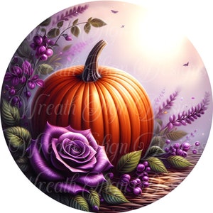 Lavender Pumpkin Fall Wreath Sign: Round Metal Attachment
