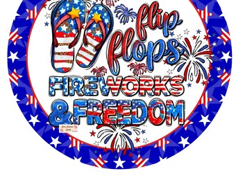 4th of July Wreath Sign, Flip Flops and Fireworks Metal Attachment