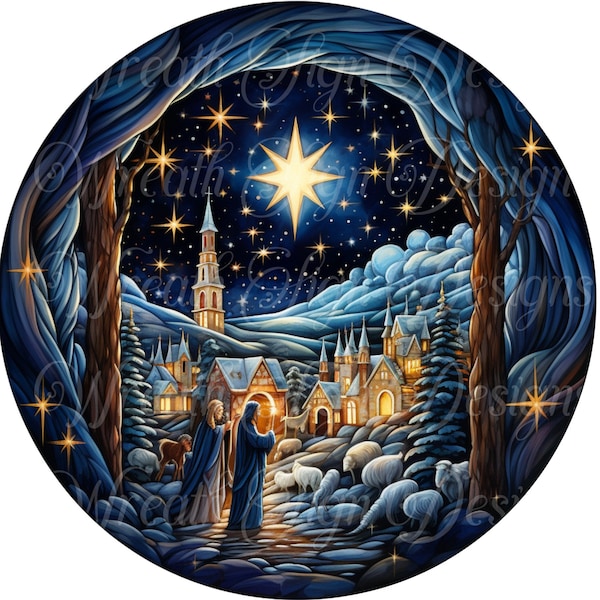 Nativity scene round metal sign, Christmas sign, Winter wreath sign, wreath center, wreath attachment. the reason for the season