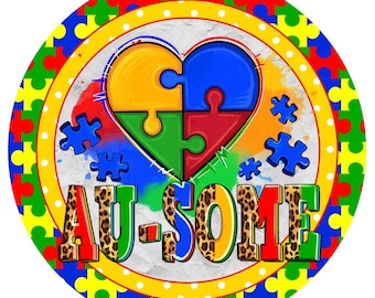 Autism Awareness Metal Wreath Sign: Puzzle Heart Center