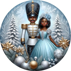African American nutcracker ballerina round metal wreath sign, Christmas Nutcracker holiday  sign, Christmas wreath sign,