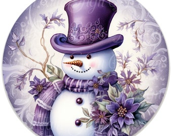 welcome winter purple Christmas snowman sign, winter sign, purple Christmas, Wreath Sign, Wreath Center, Wreath Attachment, round metal sign