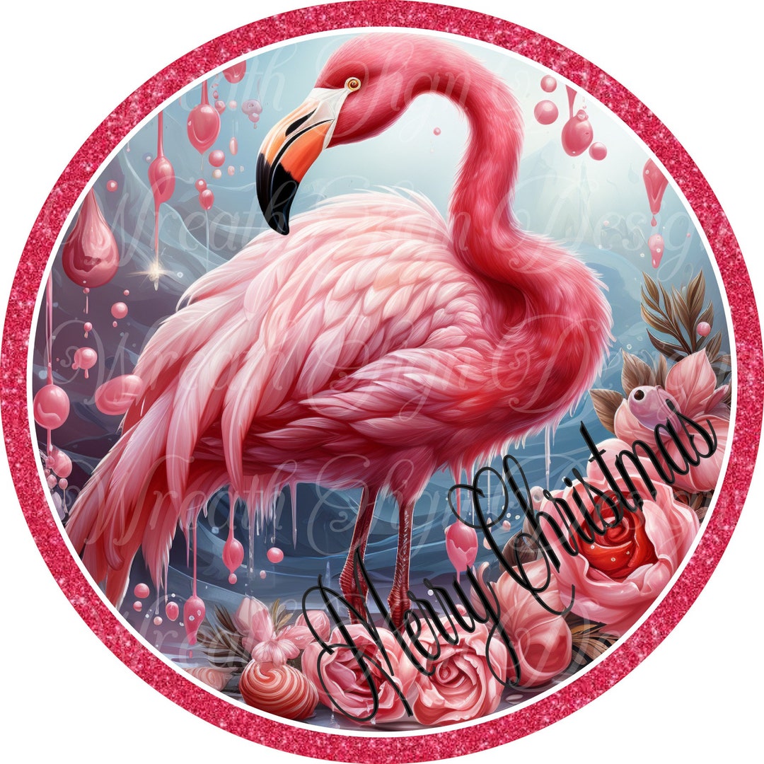 Pink Flamingo Christmas Wreath Sign Holiday Wreath Sign Etsy