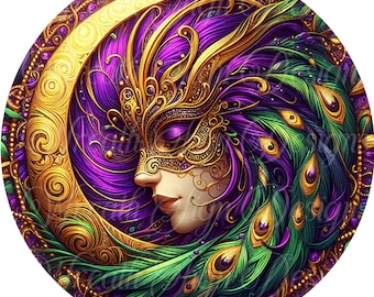 Mardi Gras Unicorn Mask Sign: Carnival Wreath Center