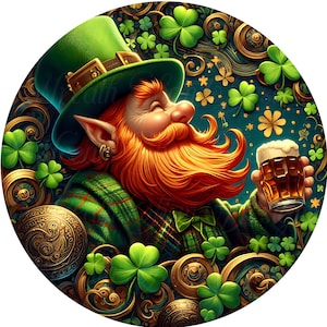 Round metal wreath sign, St. Patrick&#39;s Day, leprechaun, Shamrock Welcome sign. sign for wreaths, wreath center