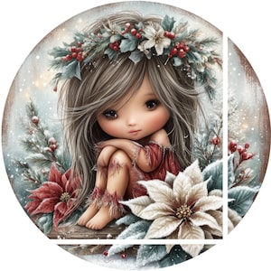 Christmas Fairy Sublimation Metal Wreath Sign: Mythical Fantasy pixie metal Plate