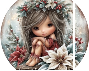 Christmas Fairy Sublimation Metal Wreath Sign: Mythical Fantasy pixie metal Plate