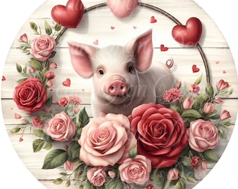 Valentine's Day Pig Wreath Sign: Hearts & Roses Farmhouse Decor