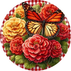 Geraniums & Monarch Butterfly Metal Wreath Sign: Floral Attachment