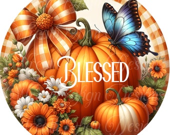 Fall Pumpkin Butterfly Metal Wreath Sign: Autumn Decor